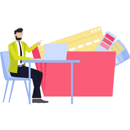 Businessman working at desk  Illustration