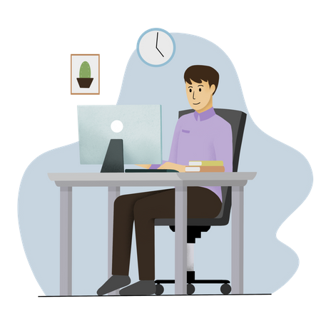 Businessman working at office desk  Illustration