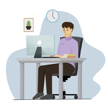 Businessman working at office desk  Illustration