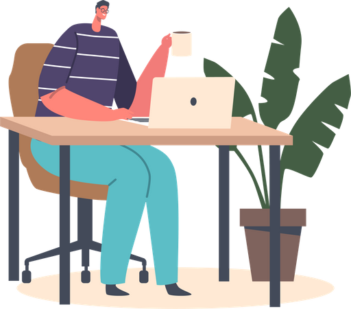 Businessman working at office desk  Illustration
