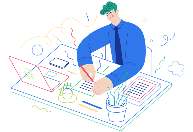 Businessman working at office  Illustration