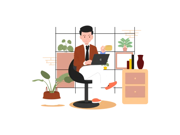 Businessman working at office  Illustration