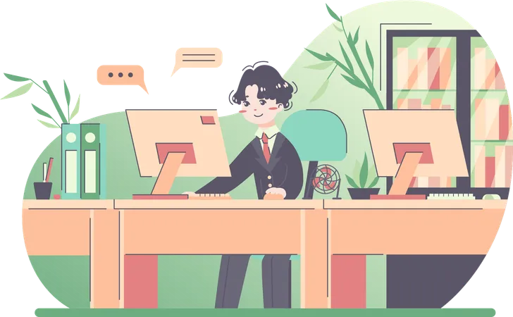 Businessman working at office  Illustration