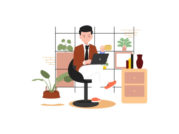 Businessman working at office  Illustration