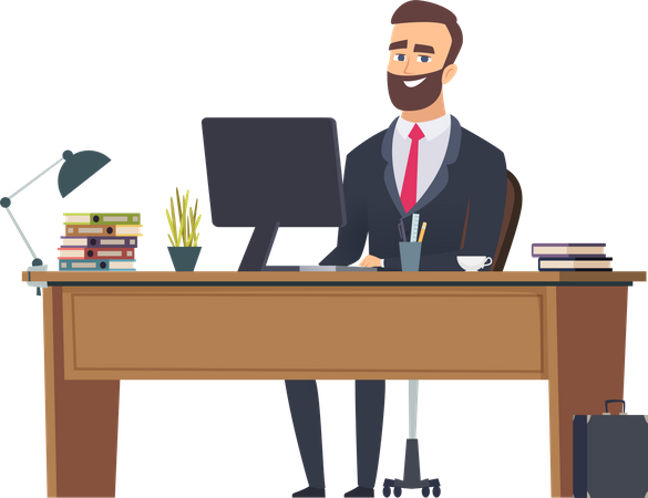 Businessman working at office  Illustration