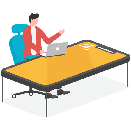 Businessman working at office using mobile wifi  Illustration