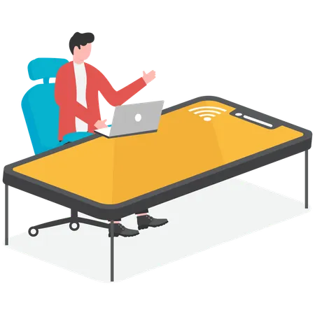 Businessman working at office using mobile wifi  Illustration
