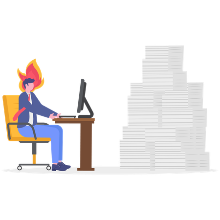 Businessman working at office while have work burnout  Illustration