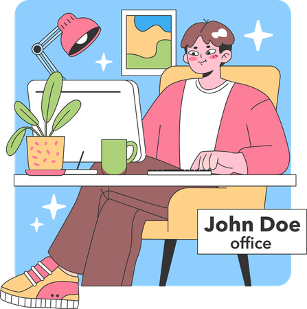 Businessman working at office workplace  일러스트레이션