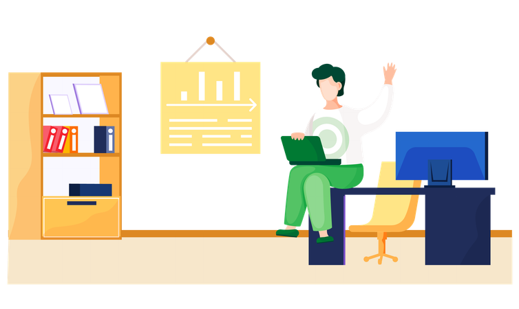 Businessman working at the computer  Illustration