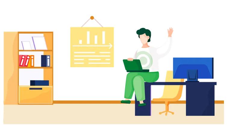 Businessman working at the computer  Illustration
