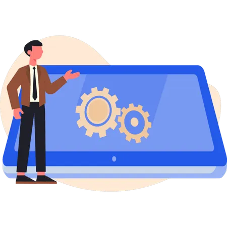 Businessman working call center services  Illustration