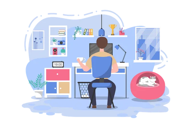 Businessman working from home Illustration