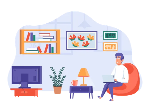 Businessman working from home  Illustration