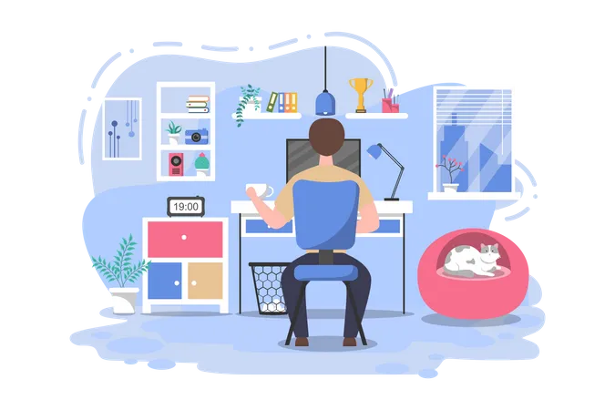 Businessman working from home  Illustration