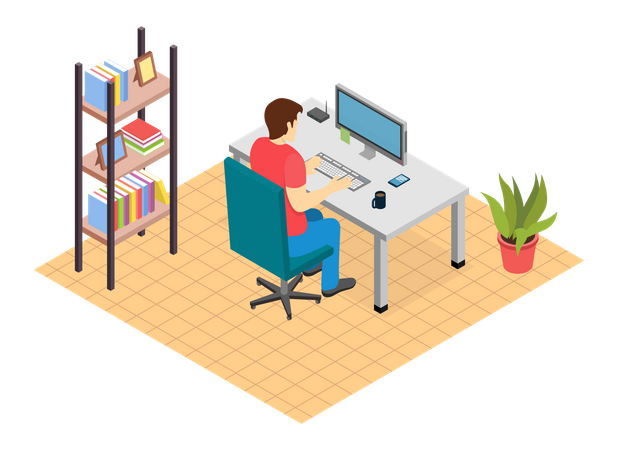 Businessman working from office Illustration