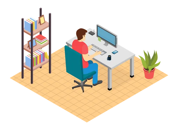 Businessman working from office Illustration