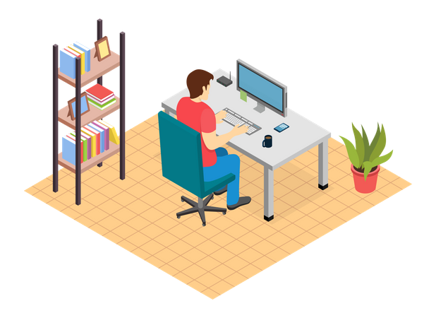 Businessman working from office  Illustration