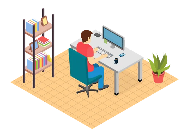 Businessman working from office  Illustration