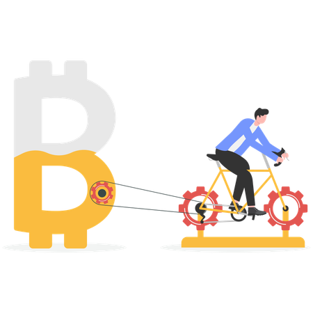 Businessman working hard for digital money  Illustration