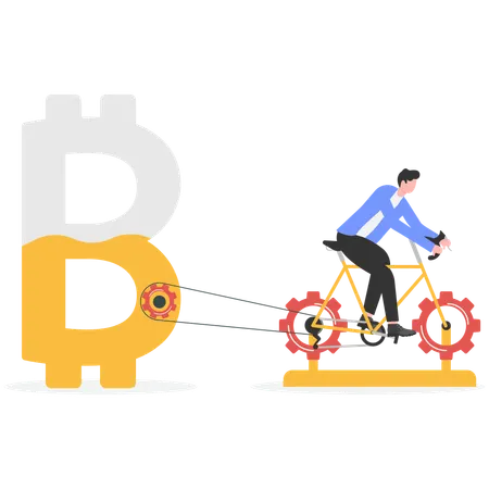 Businessman working hard for digital money  Illustration