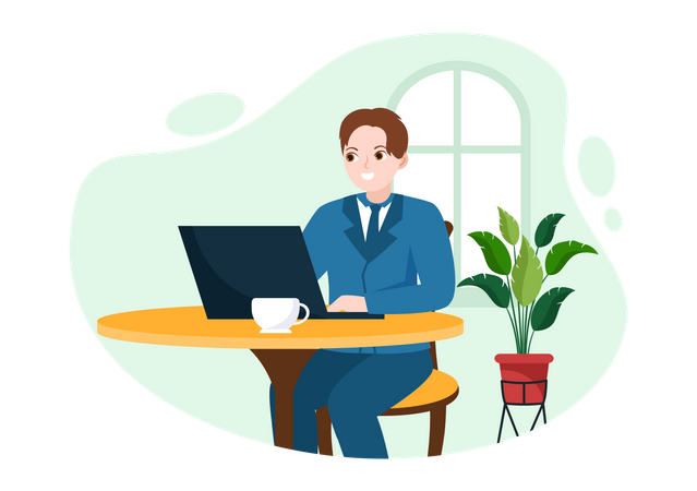 Businessman working in Internet Cafe  Illustration