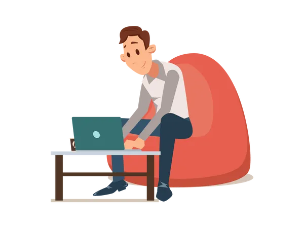 Businessman Working in Laptop Illustration
