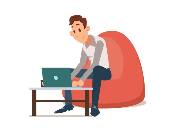 Businessman Working in Laptop  Illustration