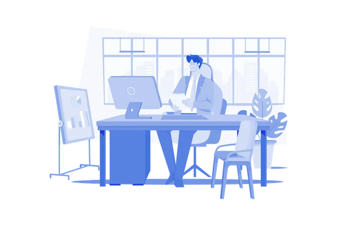 Businessman working in office  Illustration