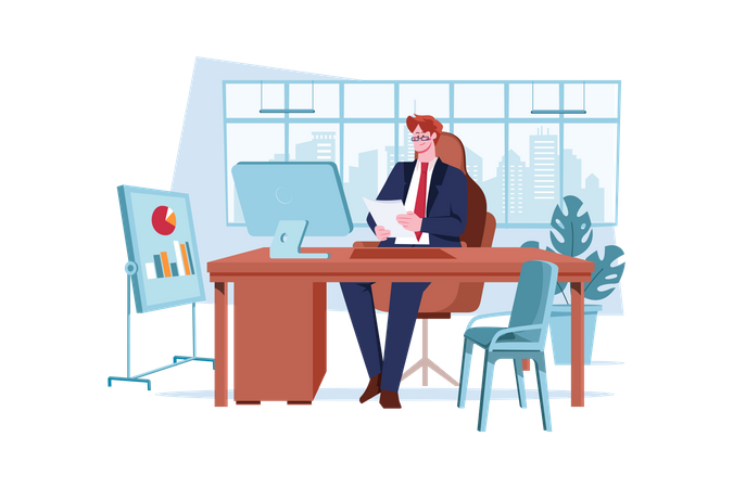 Businessman working in office Illustration