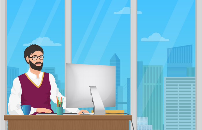 Businessman working in office  Illustration