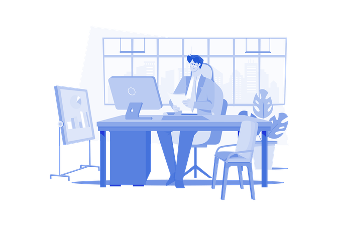 Businessman working in office  Illustration