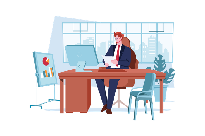 Businessman working in office  Illustration