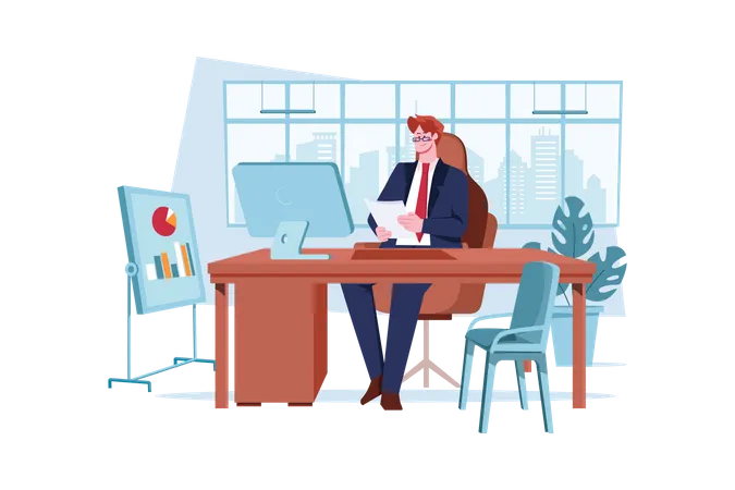 Businessman working in office  Illustration