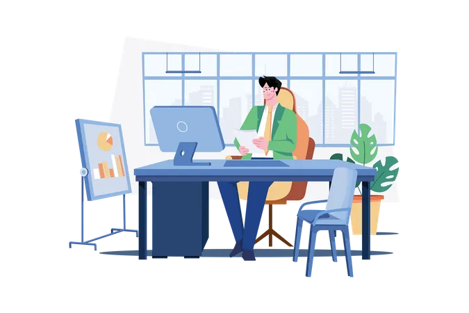 Businessman working in office  Illustration