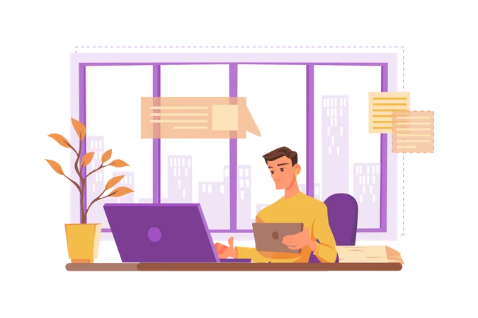 Businessman working in office  Illustration