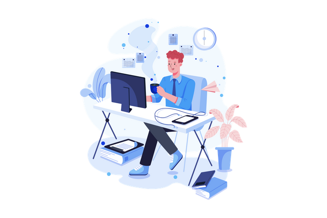 Businessman working in office  Illustration