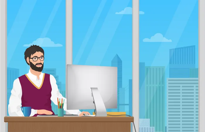 Businessman working in office  Illustration