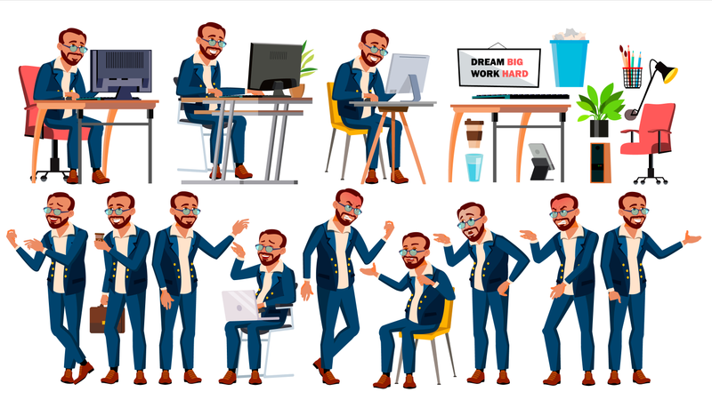 Businessman Working In Office  Illustration