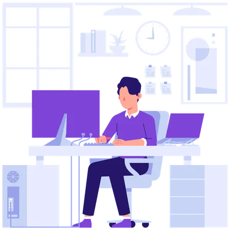 Businessman working in office  Illustration