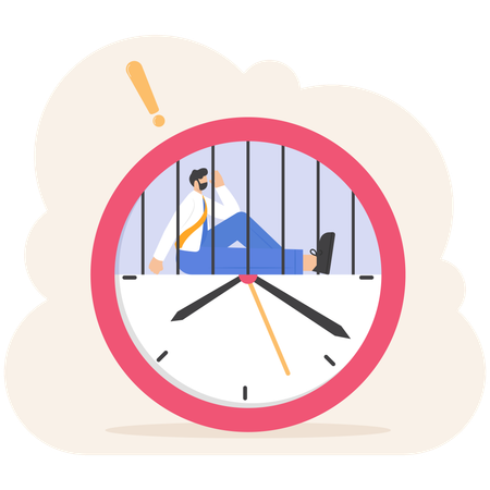 Businessman working in prison big clock in time  Illustration