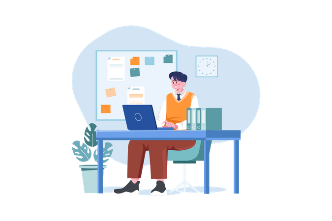 Businessman working in the office Illustration