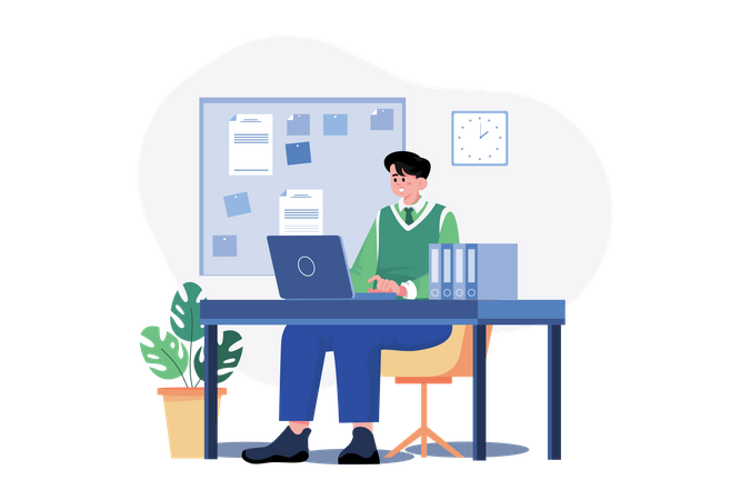 Businessman working in the office  Illustration