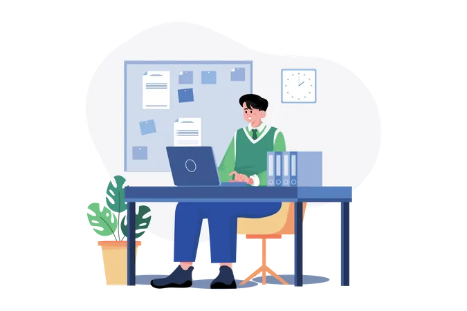 Businessman working in the office  Illustration
