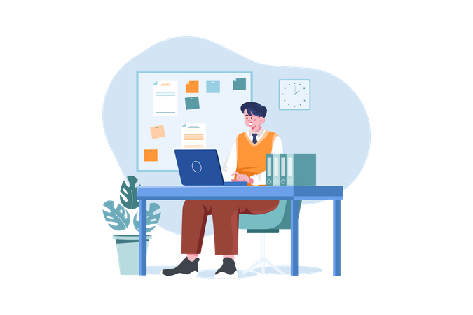 Businessman working in the office  Illustration