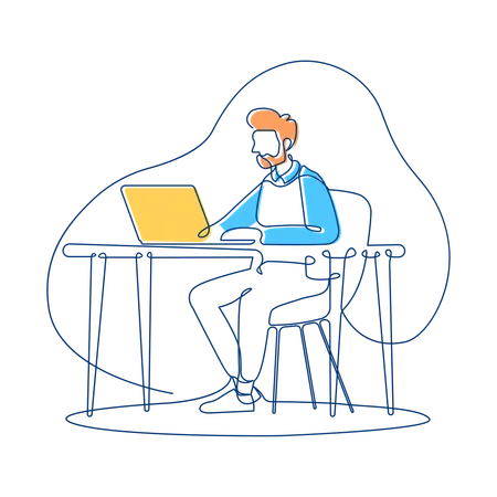 Businessman Working in Workspace Using Laptop  Illustration