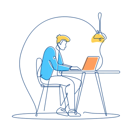 Businessman Working in Workspace Using Laptop  Illustration