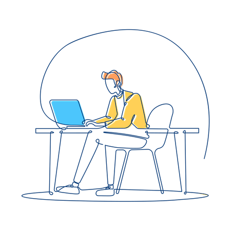 Businessman Working in Workspace Using Laptop  Illustration