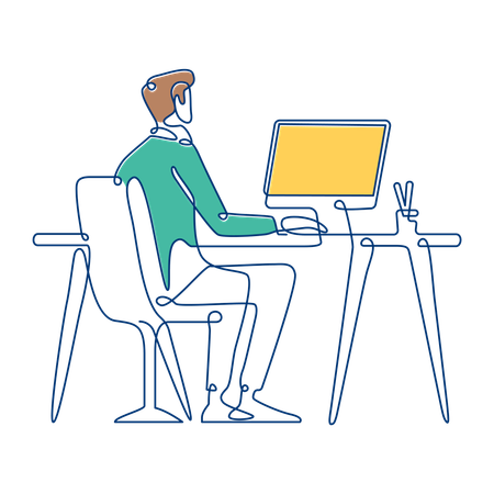 Businessman Working in Workspace Using Laptop  Illustration