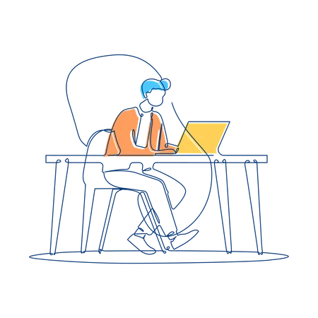 Businessman Working in Workspace Using Laptop  Illustration